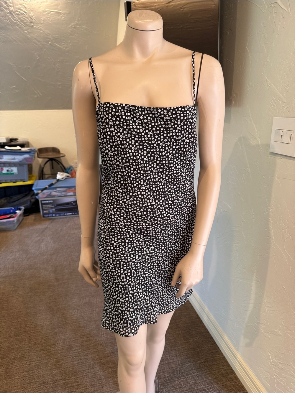 Black and White Floral Slip Dress - Classic Spaghetti Strap
